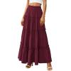 imagePRETTYGARDEN Womens Tiered Maxi Skirt Summer Spring Fashion 2026 High Waisted Long Flowy Casual Boho Beach Vacation ClothesBurgundy
