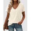 imagePRETTYGARDEN Womens V Neck T Shirts Summer 2026 Short Sleeve Spring Going Out Tops Casual Loose Fit Basic Tees Beach ClothesBeige