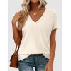 imagePRETTYGARDEN Womens V Neck T Shirts Summer 2026 Short Sleeve Spring Going Out Tops Casual Loose Fit Basic Tees Beach ClothesBeige