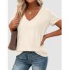 imagePRETTYGARDEN Womens V Neck T Shirts Summer 2026 Short Sleeve Spring Going Out Tops Casual Loose Fit Basic Tees Beach ClothesBeige