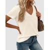 imagePRETTYGARDEN Womens V Neck T Shirts Summer 2026 Short Sleeve Spring Going Out Tops Casual Loose Fit Basic Tees Beach ClothesBeige