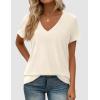 imagePRETTYGARDEN Womens V Neck T Shirts Summer 2026 Short Sleeve Spring Going Out Tops Casual Loose Fit Basic Tees Beach ClothesBeige