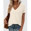 imagePRETTYGARDEN Womens V Neck T Shirts Summer 2026 Short Sleeve Spring Going Out Tops Casual Loose Fit Basic Tees Beach ClothesBeige