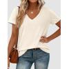 imagePRETTYGARDEN Womens V Neck T Shirts Summer 2026 Short Sleeve Spring Going Out Tops Casual Loose Fit Basic Tees Beach ClothesBeige