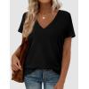 imagePRETTYGARDEN Womens V Neck T Shirts Summer 2026 Short Sleeve Spring Going Out Tops Casual Loose Fit Basic Tees Beach ClothesBlack