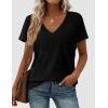 imagePRETTYGARDEN Womens V Neck T Shirts Summer 2026 Short Sleeve Spring Going Out Tops Casual Loose Fit Basic Tees Beach ClothesBlack