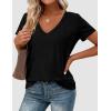 imagePRETTYGARDEN Womens V Neck T Shirts Summer 2026 Short Sleeve Spring Going Out Tops Casual Loose Fit Basic Tees Beach ClothesBlack