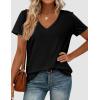 imagePRETTYGARDEN Womens V Neck T Shirts Summer 2026 Short Sleeve Spring Going Out Tops Casual Loose Fit Basic Tees Beach ClothesBlack
