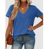 imagePRETTYGARDEN Womens V Neck T Shirts Summer 2026 Short Sleeve Spring Going Out Tops Casual Loose Fit Basic Tees Beach ClothesBlue