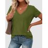 imagePRETTYGARDEN Womens V Neck T Shirts Summer 2026 Short Sleeve Spring Going Out Tops Casual Loose Fit Basic Tees Beach ClothesGreen