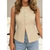 imagePRETTYGARDEN Womens Vests Top Trendy 2026 Spring Sleeveless Blazer Suit Summer Business Casual Work Button Down WaistcoatBeige