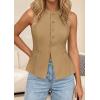 imagePRETTYGARDEN Womens Vests Top Trendy 2026 Spring Sleeveless Blazer Suit Summer Business Casual Work Button Down WaistcoatKhaki