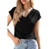 imagePRETTYGARDEN Blouses for Women Dressy Casual 2026 Summer Cowl Neck Short Sleeve Tops Spring Work Office Teacher ShirtsBlack