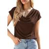 imagePRETTYGARDEN Blouses for Women Dressy Casual 2026 Summer Cowl Neck Short Sleeve Tops Spring Work Office Teacher ShirtsBrown