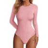 imagePRETTYGARDEN Bodysuits for Women 2025 Fall Long Sleeve Shirts Slim Fitted Basic Ribbed Layering Tops Fashion Winter ClothingPink