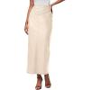 imagePRETTYGARDEN Long Skirts for Women 2025 Fall Fashion Clothing Faux Leather High Waist Dressy Casual Slit Pencil Maxi SkirtBeige
