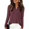 imagePRETTYGARDEN Long Sleeve Shirts for Women 2025 Fall Fashion Clothing Henley Tops Trendy Dressy Casual Blouses Work OutfitsBurgundy