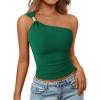 imagePRETTYGARDEN One Shoulder Going Out Tops for Women 2026 Summer Trendy Sleeveless Fitted Ribbed Shirts Spring Y2K ClothesGreen