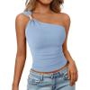 imagePRETTYGARDEN One Shoulder Going Out Tops for Women 2026 Summer Trendy Sleeveless Fitted Ribbed Shirts Spring Y2K ClothesLight Blue