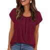 imagePRETTYGARDEN Summer Tops for Women 2026 Short Sleeve Crew Neck Pleated T Shirts Dressy Casual Blouses Spring Fashion ClothesBurgundy