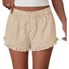 imagePRETTYGARDEN Womens Boxer Shorts Y2K Ruffle Pajama 2026 Summer Spring Lounge Sleep Striped Casual Beach Pj Bottoms PocketsStriped Brown