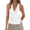 imagePRETTYGARDEN Womens Halter Top 2026 Spring Tie Wrap Sleeveless Ruched V Neck Fitted Summer Tops Backless Fashion Y2k ClothesWhite