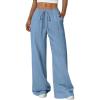 imagePRETTYGARDEN Womens Palazzo Pants Summer Fashion 2026 High Waisted Wide Leg Drawstring Flowy Beach Trousers with PocketsBlue