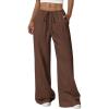 imagePRETTYGARDEN Womens Palazzo Pants Summer Fashion 2026 High Waisted Wide Leg Drawstring Flowy Beach Trousers with PocketsBrown