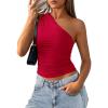 imagePRETTYGARDEN Womens Sleeveless One Shoulder Tank Top Ruched Slim Fit Shirts Basic Crop Y2k Tops 2026 Spring Fashion ClothingRed