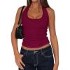 imagePRETTYGARDEN Womens Summer Halter Tank Tops 2026 Y2K Sleeveless Slim Fitted Backless Shirts Going Out Spring Workout ClothesBurgundy