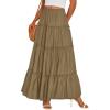 imagePRETTYGARDEN Womens Tiered Maxi Skirt Summer Spring Fashion 2026 High Waisted Long Flowy Casual Boho Beach Vacation ClothesArmy Green