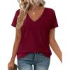 imagePRETTYGARDEN Womens V Neck T Shirts Summer 2026 Short Sleeve Spring Going Out Tops Casual Loose Fit Basic Tees Beach ClothesBurgundy