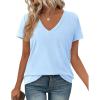 imagePRETTYGARDEN Womens V Neck T Shirts Summer 2026 Short Sleeve Spring Going Out Tops Casual Loose Fit Basic Tees Beach ClothesLight Blue