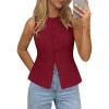imagePRETTYGARDEN Womens Vests Top Trendy 2026 Spring Sleeveless Blazer Suit Summer Business Casual Work Button Down WaistcoatWine Red