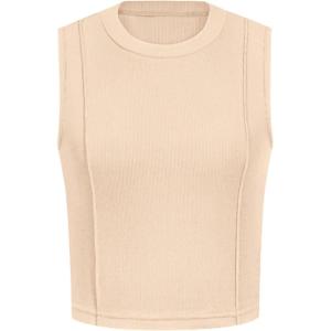 imagePRETTYGARDEN Tank Top for Women 2026 Summer Casual Sleeveless Ribbed Slim Fitted Basic Tee Shirts Spring Fashion Y2k ClothesBeige