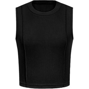 imagePRETTYGARDEN Tank Top for Women 2026 Summer Casual Sleeveless Ribbed Slim Fitted Basic Tee Shirts Spring Fashion Y2k ClothesBlack