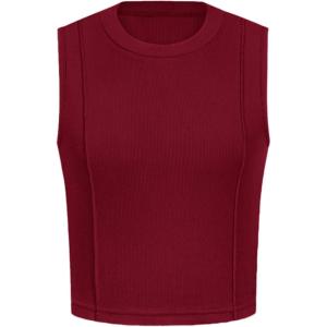 imagePRETTYGARDEN Tank Top for Women 2026 Summer Casual Sleeveless Ribbed Slim Fitted Basic Tee Shirts Spring Fashion Y2k ClothesBurgundy