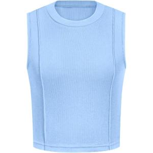 imagePRETTYGARDEN Tank Top for Women 2026 Summer Casual Sleeveless Ribbed Slim Fitted Basic Tee Shirts Spring Fashion Y2k ClothesLight Blue