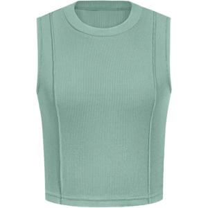 imagePRETTYGARDEN Tank Top for Women 2026 Summer Casual Sleeveless Ribbed Slim Fitted Basic Tee Shirts Spring Fashion Y2k ClothesSage Green