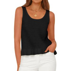 imagePRETTYGARDEN Womens Spring Crochet Tops 2026 Summer Sleeveless Scoop Neck Boho Sweater Tank Top Cute Beach Vacation ClothesBlack