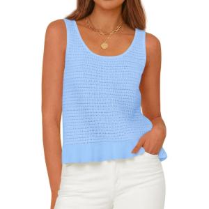 imagePRETTYGARDEN Womens Spring Crochet Tops 2026 Summer Sleeveless Scoop Neck Boho Sweater Tank Top Cute Beach Vacation ClothesLight Blue
