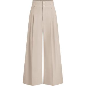 imagePRETTYGARDEN Womens Spring Wide Leg Palazzo Pants 2026 Trendy Loose Button High Waist Pleated Work Business Casual TrousersBeige