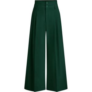 imagePRETTYGARDEN Womens Spring Wide Leg Palazzo Pants 2026 Trendy Loose Button High Waist Pleated Work Business Casual TrousersDark Green