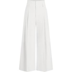 imagePRETTYGARDEN Womens Spring Wide Leg Palazzo Pants 2026 Trendy Loose Button High Waist Pleated Work Business Casual TrousersWhite