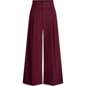 imagePRETTYGARDEN Womens Spring Wide Leg Palazzo Pants 2026 Trendy Loose Button High Waist Pleated Work Business Casual TrousersWine Red