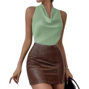 imagePRETTYGARDEN Womens Tie Halter Going Out Tops Summer 2026 Cowl Neck Vest Backless Sleeveless Tank Top Party Date OutfitsLight Green