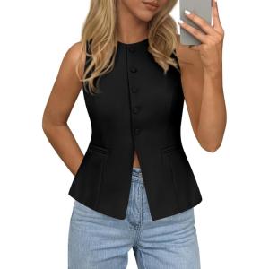 imagePRETTYGARDEN Womens Vests Top Trendy 2026 Spring Sleeveless Blazer Suit Summer Business Casual Work Button Down WaistcoatBlack