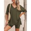 imagePRETTYGARDEN 2 Piece Sets for Women Summer 2026 Lounge Short Set Spring Matching Biker Shorts V Neck Oversized Shirt ClothingArmy Green