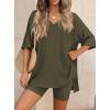 imagePRETTYGARDEN 2 Piece Sets for Women Summer 2026 Lounge Short Set Spring Matching Biker Shorts V Neck Oversized Shirt ClothingArmy Green