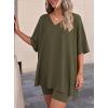 imagePRETTYGARDEN 2 Piece Sets for Women Summer 2026 Lounge Short Set Spring Matching Biker Shorts V Neck Oversized Shirt ClothingArmy Green